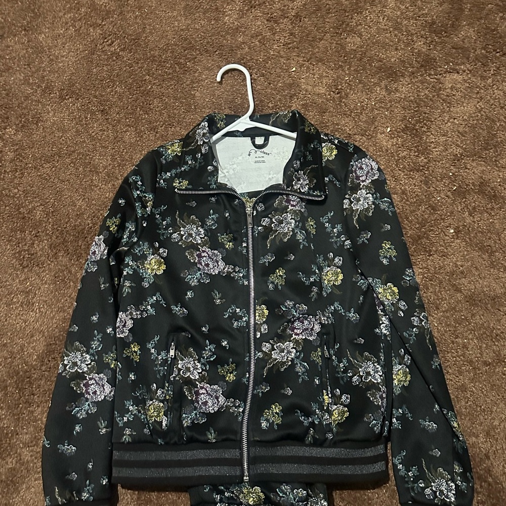 Art Class Black Floral Kids Bomber Jacket Set